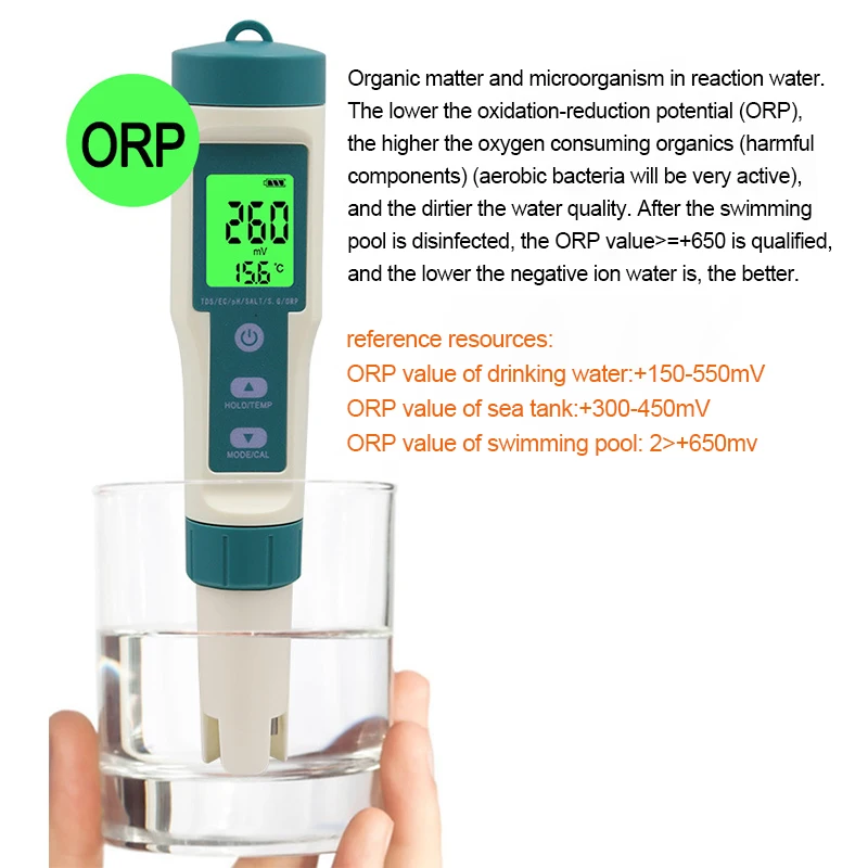 8 IN 1 Digital Water Quality Salinity Drinking Water Tester PH Test Pen TDS/EC/PH/ORP Temp Meter for Swimming Pool Aquarium