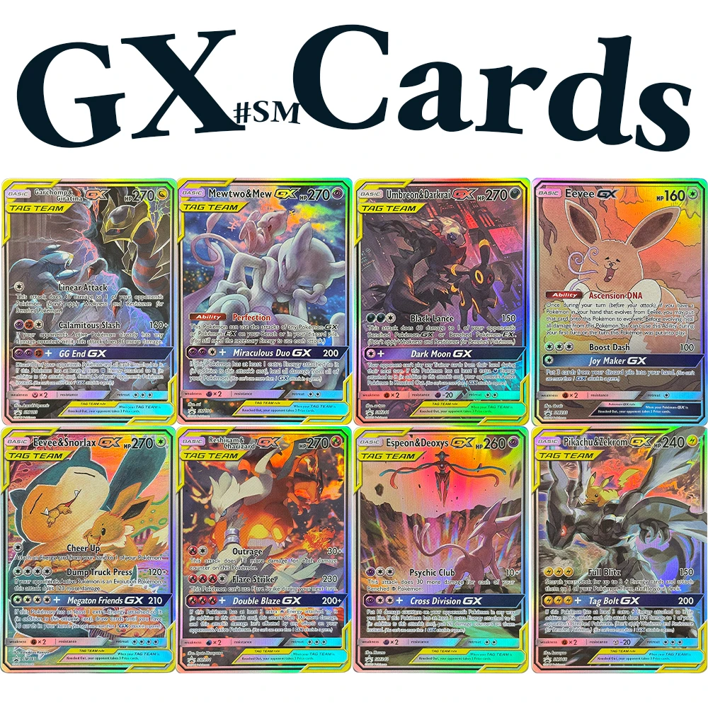 

PKM GX Proxy Игровые карты Umbreon & Darkrai Eevee & Snorlax-GX Espeon & Deoxys Pikachu & Zekrom-GX Reshiram & Charizard-GX Cards