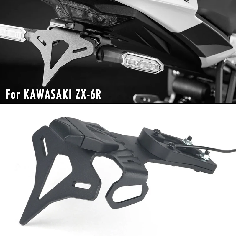 

For KAWASAKI Ninja ZX-6R ZX6R 2024-2025 Motorcycle License Plate Holder Fender Eliminator Rear Short Tail Tidy Bracket With LED