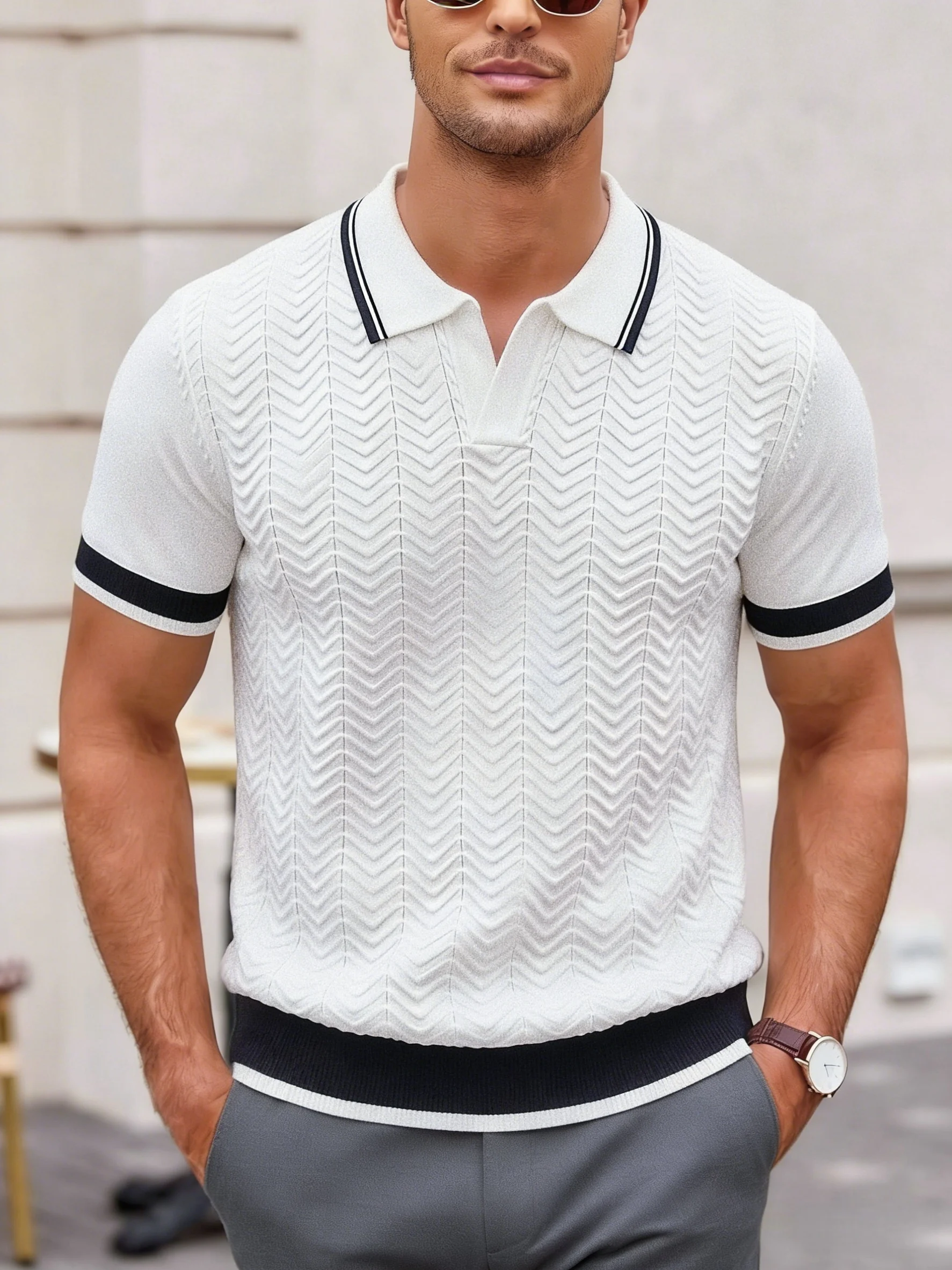 قمصان بولو رجالية منسوجة بتصمي - مراجعة Mens Fashion Wear وسعره