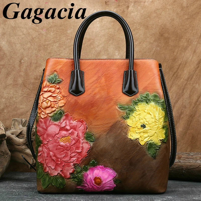 

GAGACIA Vintage Large Capacity Women Bucket Bag 2024 New PU Leather Ladies Shoulder Bags For Handmade Embossed Luxury Handbags