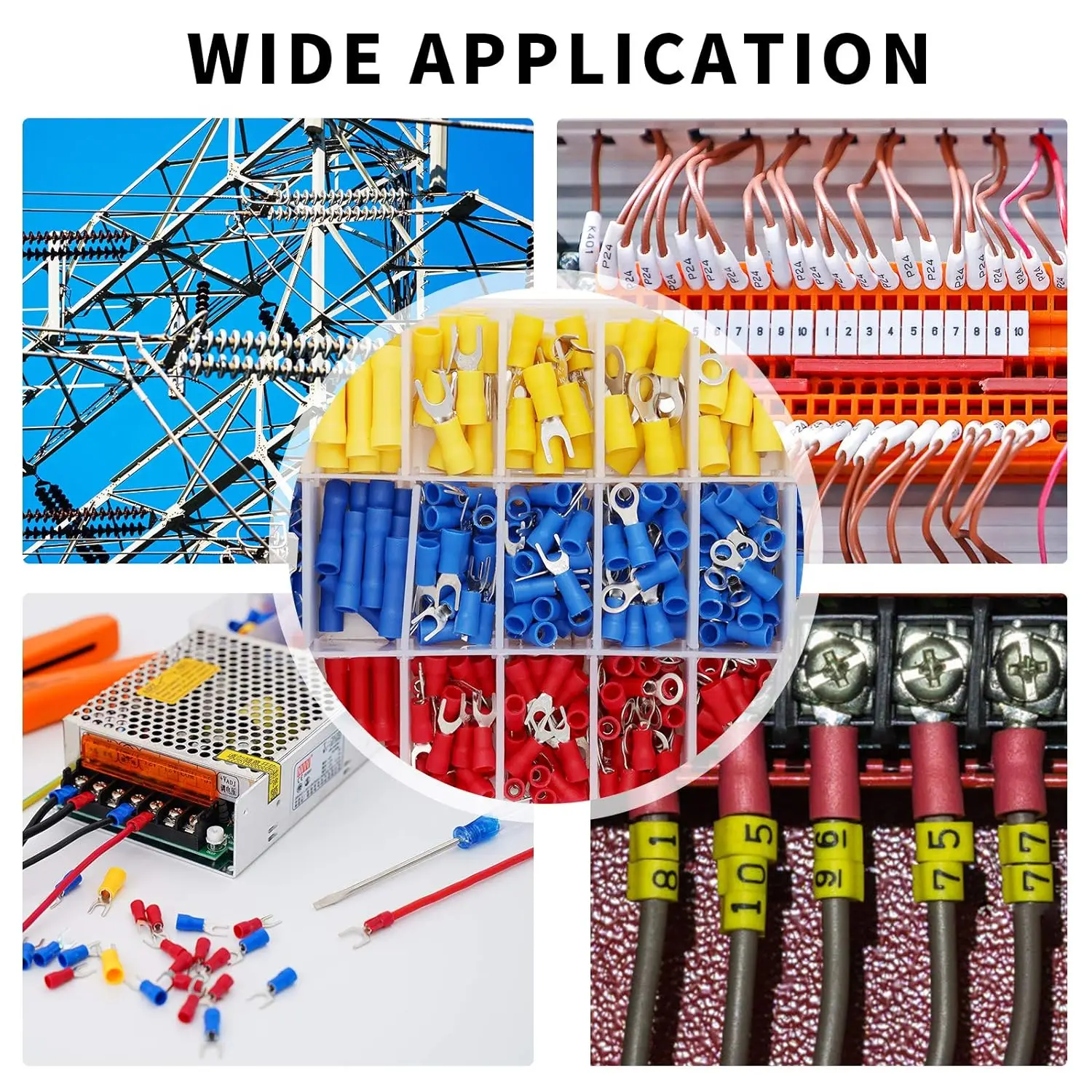 520pcs Insulated Wire Terminals Lug Set Crimp Cable Connection Mixed Ring Spade Butt Quick Disconnect Connectors Assortment Kit