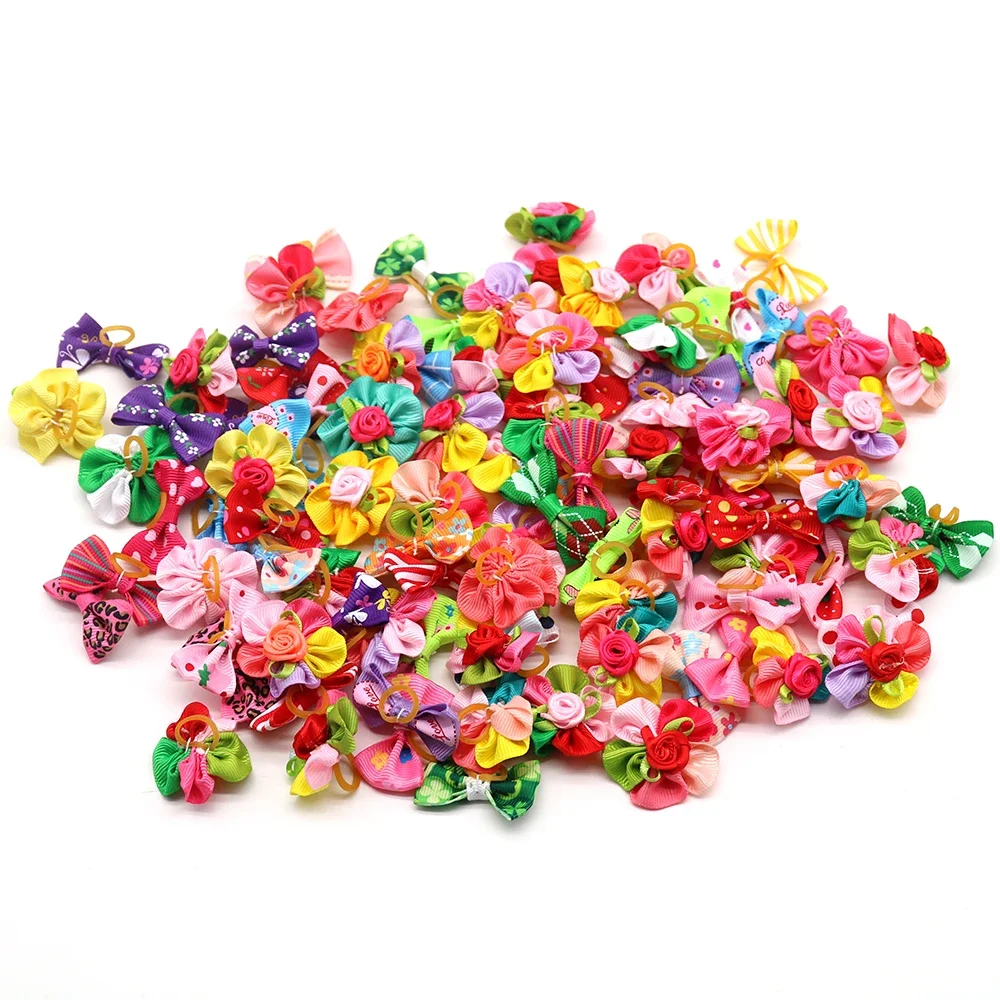 New 100pcs Dog Grooming Bows Pet Dog Cat Hair Bows Rubber Bands Pet Supplies Hair Accessories products for small dogs