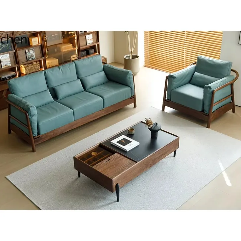 YFY  Black Walnut Coffee Table TV Cabinet Simple Living Room Solid Wood Rock Slab Side Table