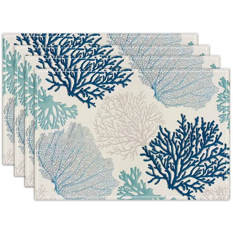 Abstract Shell Coral Reef Pattern Printed Placemats Table Mats for Home Kitchen Dinner Party Decorative Accessories