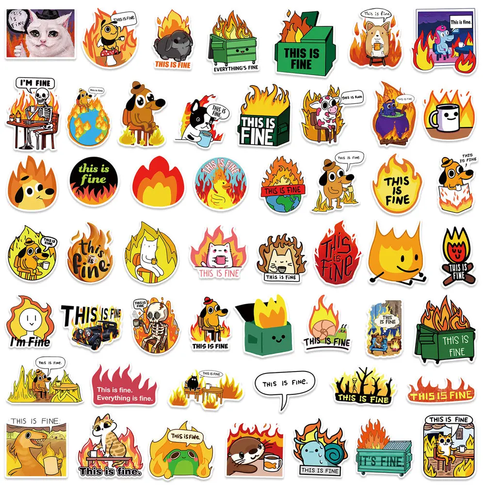 50pcs Vintage Cartoon this is fine Graffiti Stickers Pack Phone Guitar Album Sticker Scrapbooking Supplies Journal Accessories