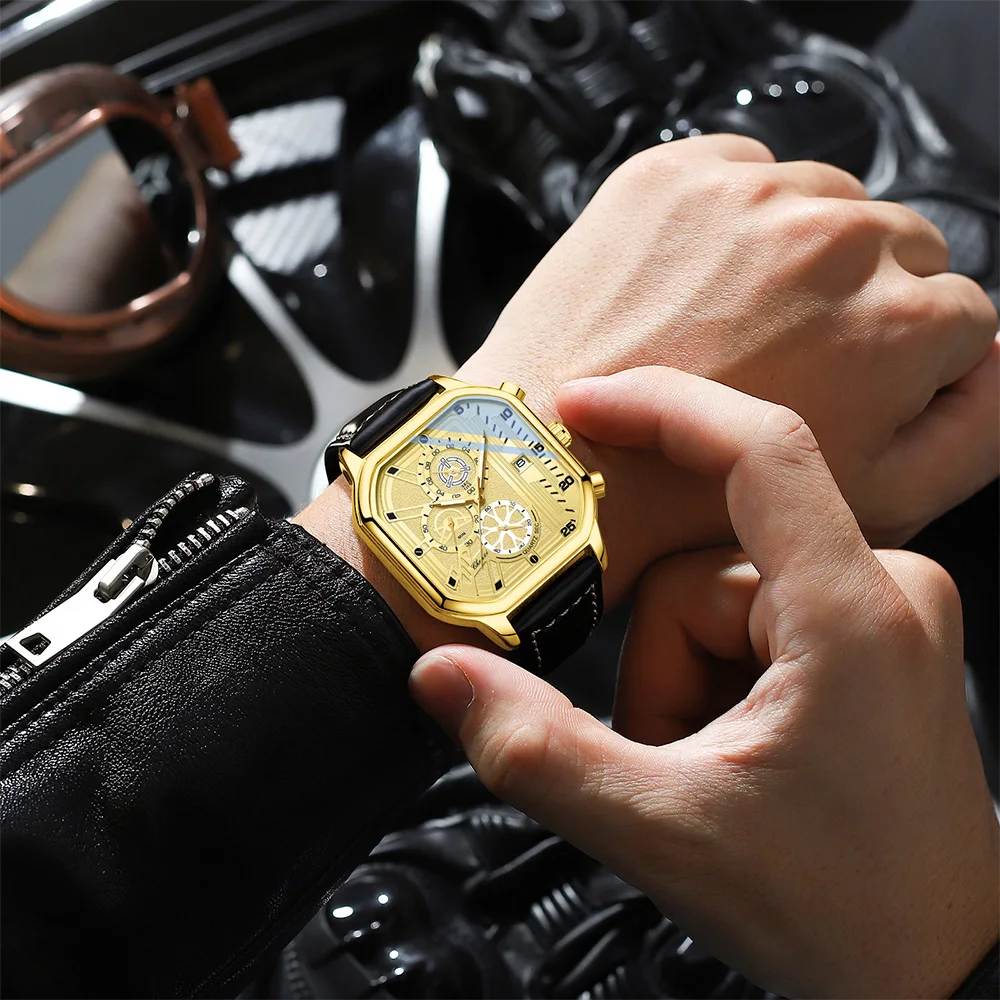 CHENXI Watches For Man Multifunctional Men's Watch Calendar Waterproof Gold Stainless Steel Strap Square Quartz Wristwatch Gift