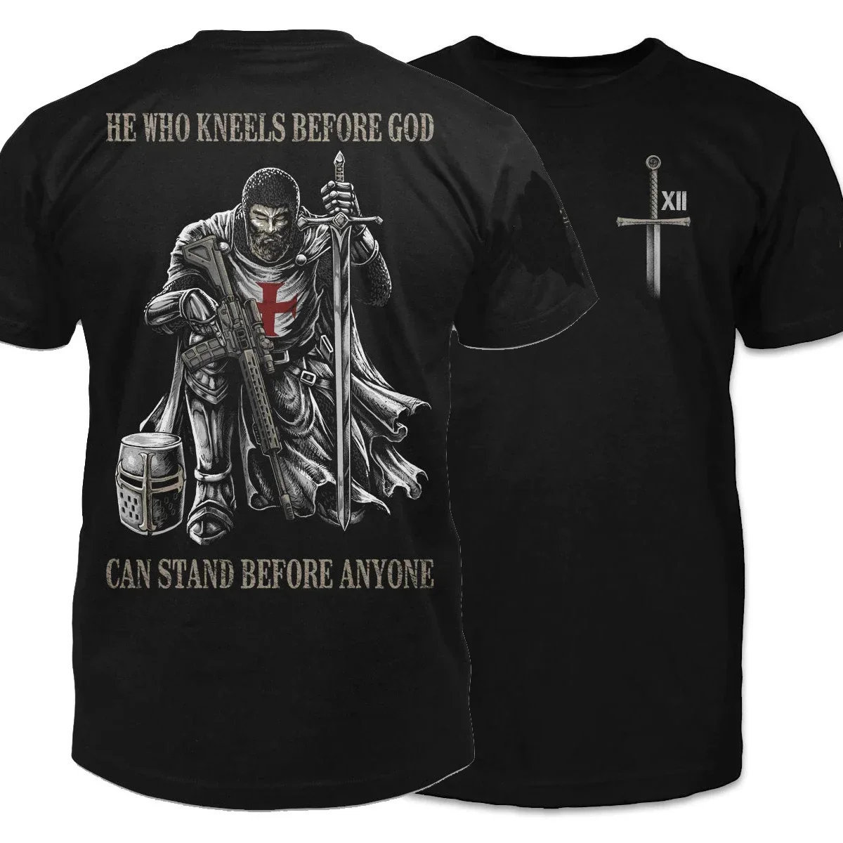 Cotton Short Sleeve O-Neck Mens T Shirt New S-5XL He Who Kneels Before God Can Stand Before Anyone. Templar  T-Shirt.