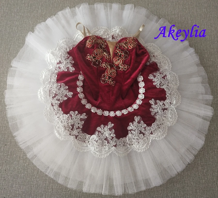 Burgundy white Platter Performance Fairy Doll Pancake Tutu girls Professional Ballet Women Classical Stage Costumes BLST19063