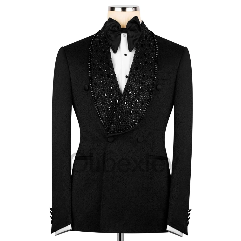 Olibexley Luxury Crystal Diamond 2 Pieces Sets Men Suits Ropa Hombre Peaked Lapel Groom Tuxedos Male Party Suits Customized S332