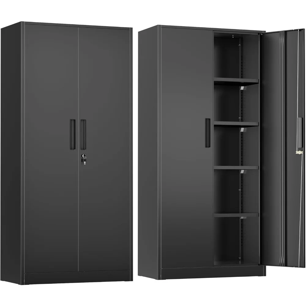 

Metal Storage Cabinet, 72" Black Locking Metal Cabinet with 2 Doors and 4 Adjustable Shelves, Lockable Garage Storage Cabinets