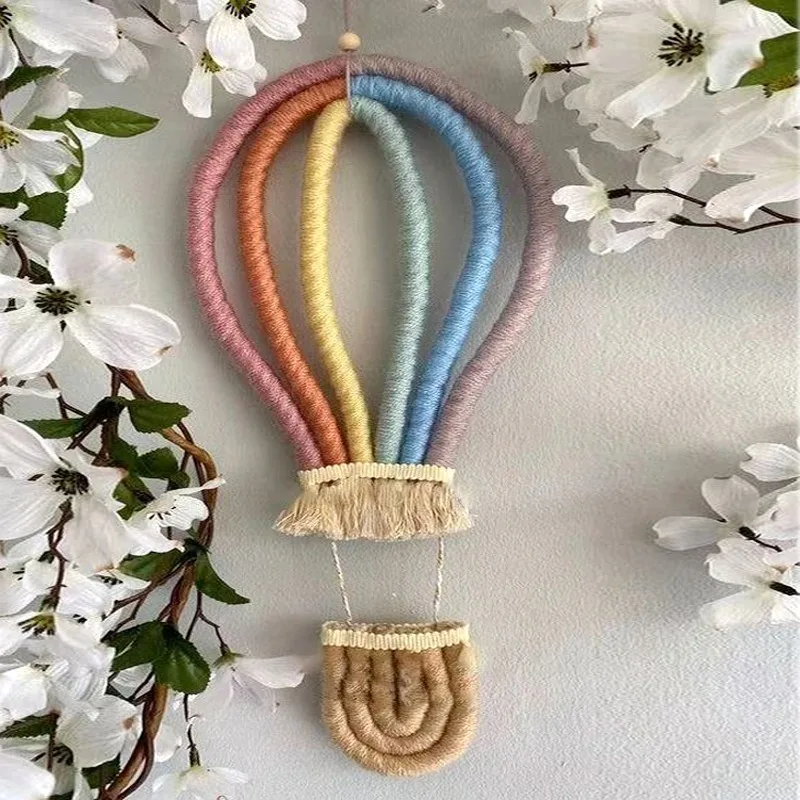 Nordic Woven Hot Air Balloon Wall Hanging Ornaments Macrame Rianbow Tapestry Pendant Baby Kids Room Nursery Decoration