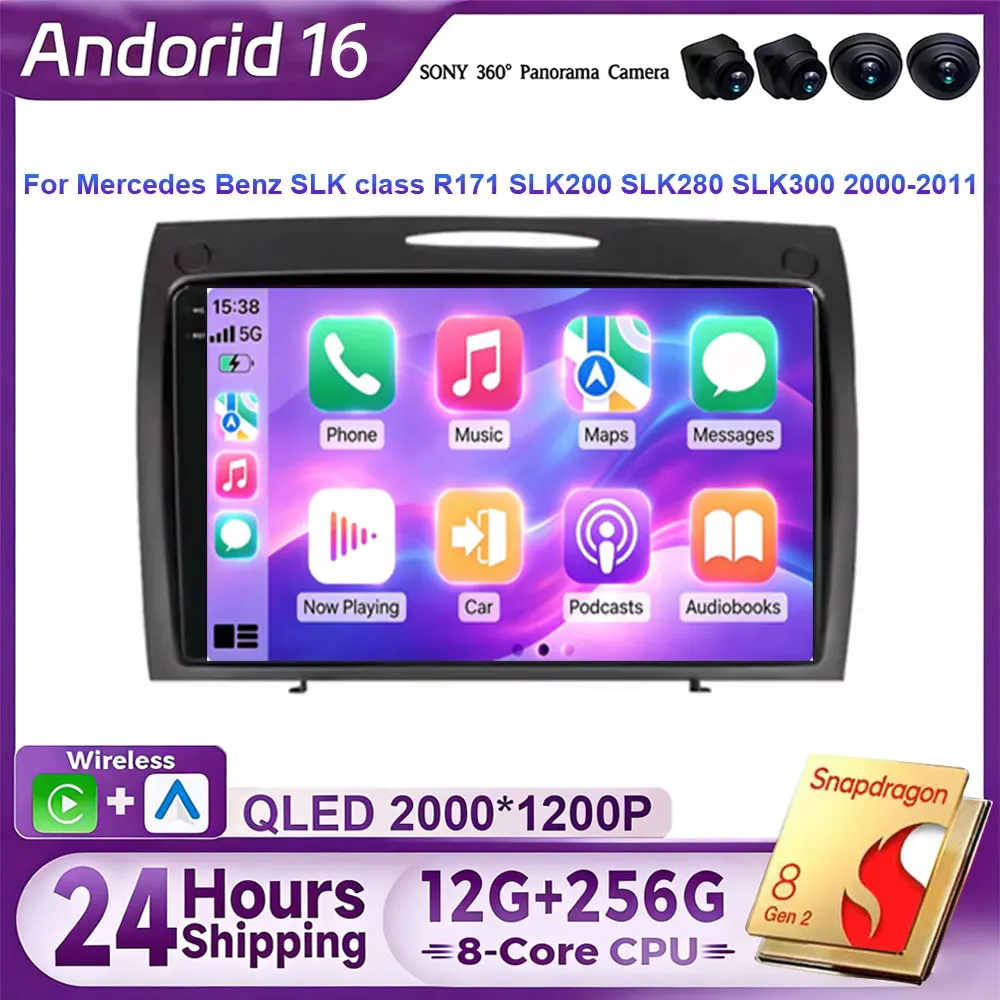 Android 16 Carplay Car Radio For Mercedes Benz SLK class R171 SLK200 SLK280 SLK300 2000 - 2011 Navigation GPS Multimedia Player