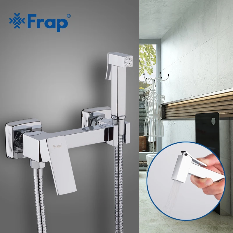 

Frap new Solid Brass Chrome Handheld Bidet Toilet Portable Bidet Shower Set With Hot and Cold Water Bidet faucet Mixer F7504