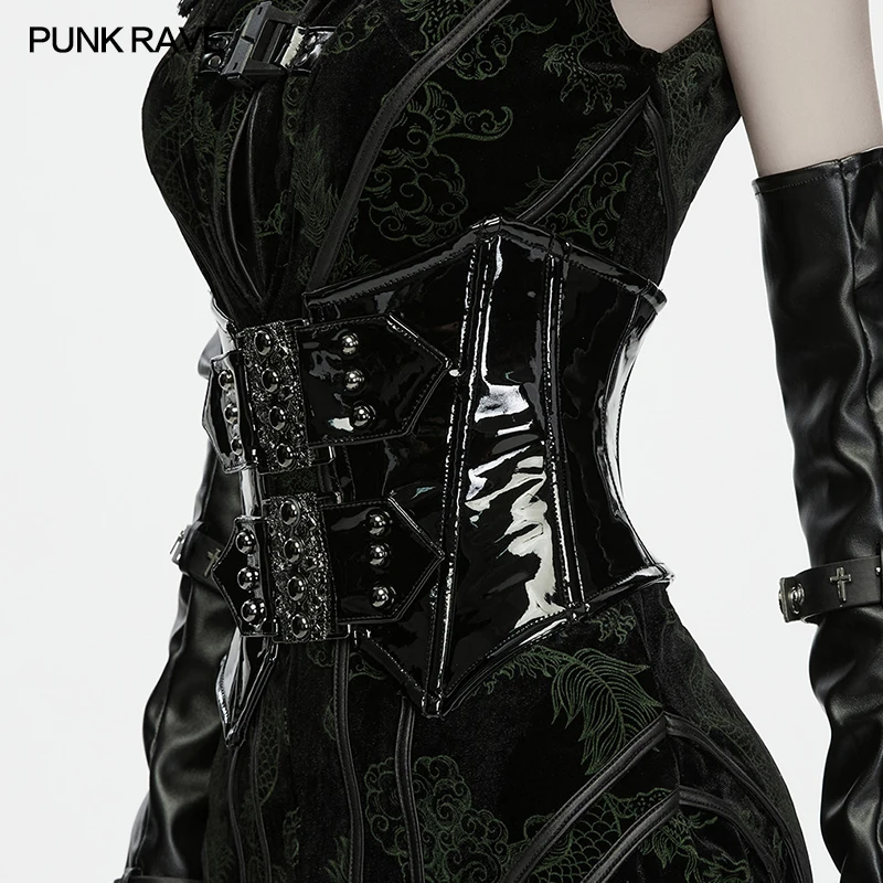 PUNK RAVE Women's Patent Leather Metal Skull Buckles Corset Punk Charm Rebellious Feel Party Club Waistline Accessories