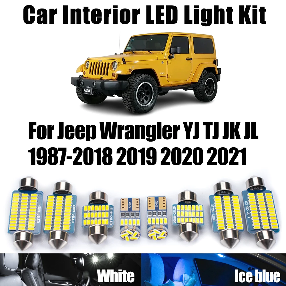 

Canbus для Jeep Wrangler YJ TJ JK JL1987-2019 2020 2021, автомобильные лампы без ошибок, светодиодный комплект внутреннего освещения номерного знака карты
