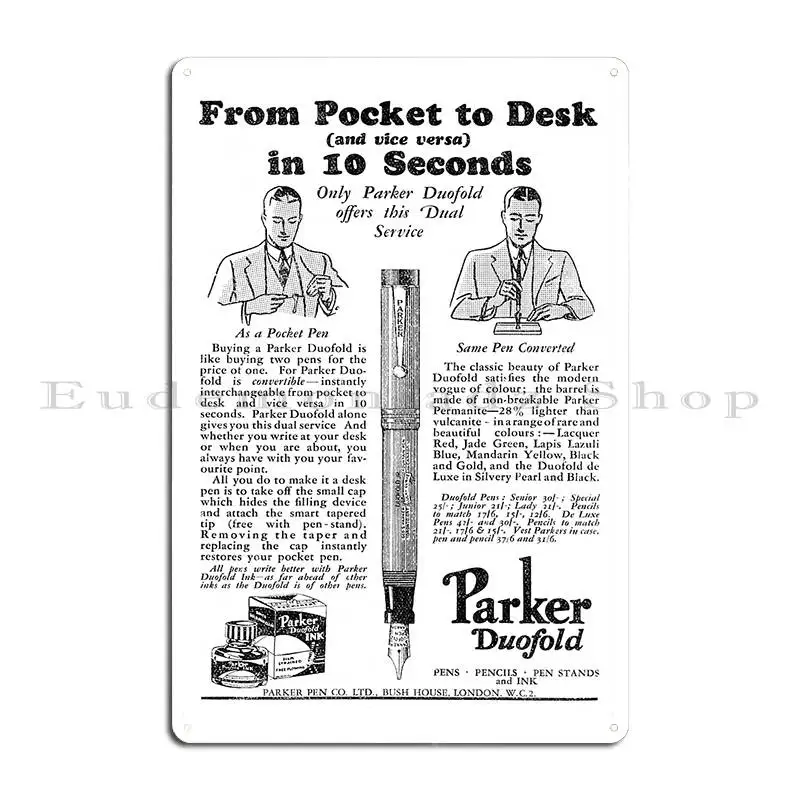 Parker Pen Co Parker Duofold Fountain Pen 1931 Vintage Advert Metal Sign Wall Decor Plaques Designs Home Tin Sign Poster