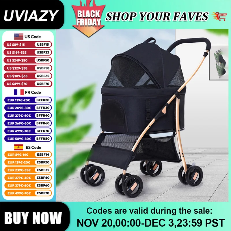 접이식 애완동물 유모차 분리형 강아지 유모차 소형 및 중형견 고양이 야외 여행용 대형 수납 바구니 애완동물 카트