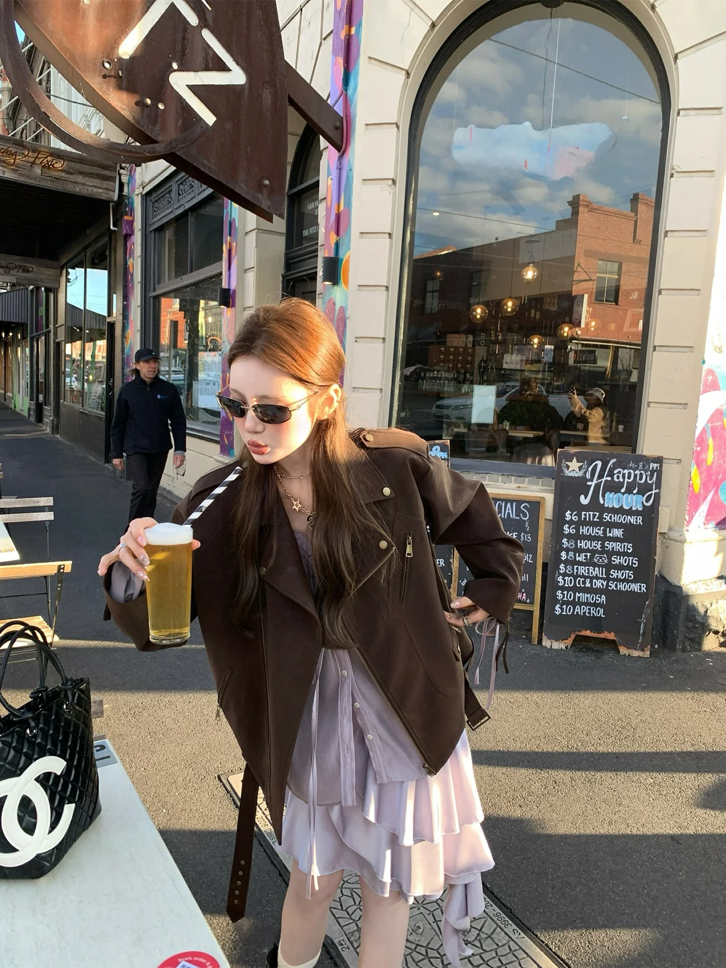 Jaqueta Feminina de Motociclista em Tecido Resistente Aaaaxbbb, Casaco Elegante com Gola Pequena e Zíper para o Dia a Dia