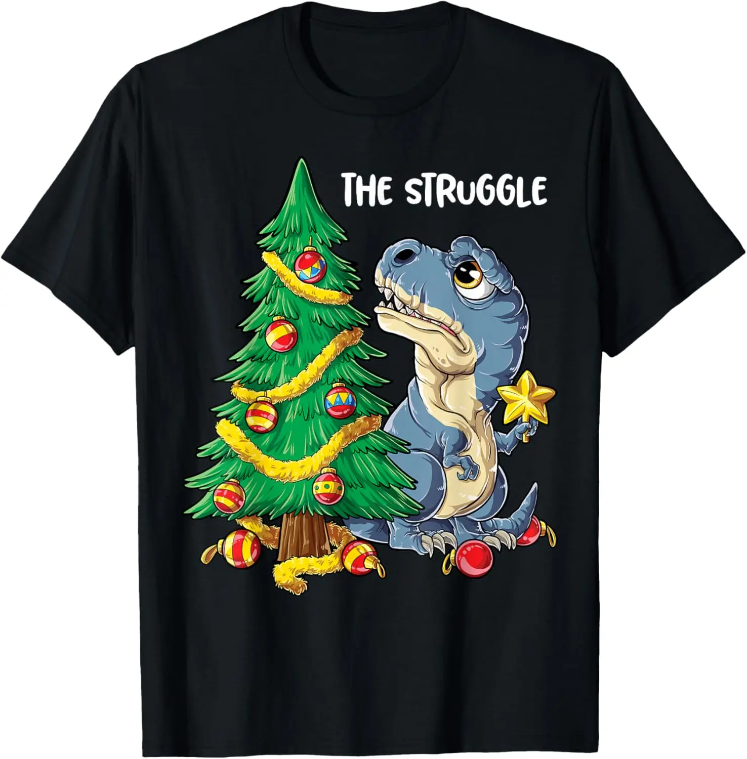 Dinosaur Christmas Tree Rex The Struggle Boys Xmas Pyjamas T-Shirt