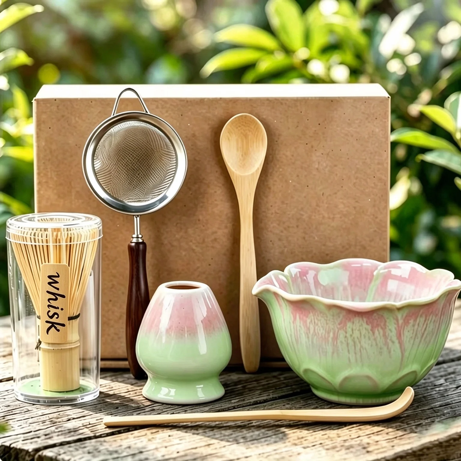 6PCS Japanese Matcha Tea Set Flower Shaped Matcha Bowl Bamboo Matcha Whisk and Tea Scoop for Tea Lovers Gifts Tea-making Tools