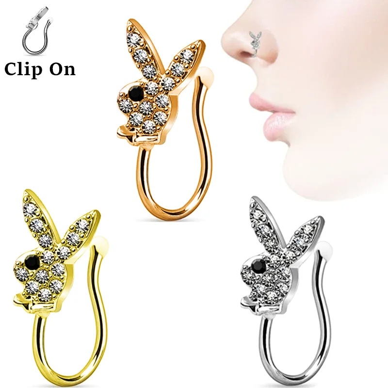 Fashion Crystal Creative Rabbit Fake Nose Piercing for Women Men Punk Septum Falso Nose Ring Falso Nariz Piercing Body Jewelry