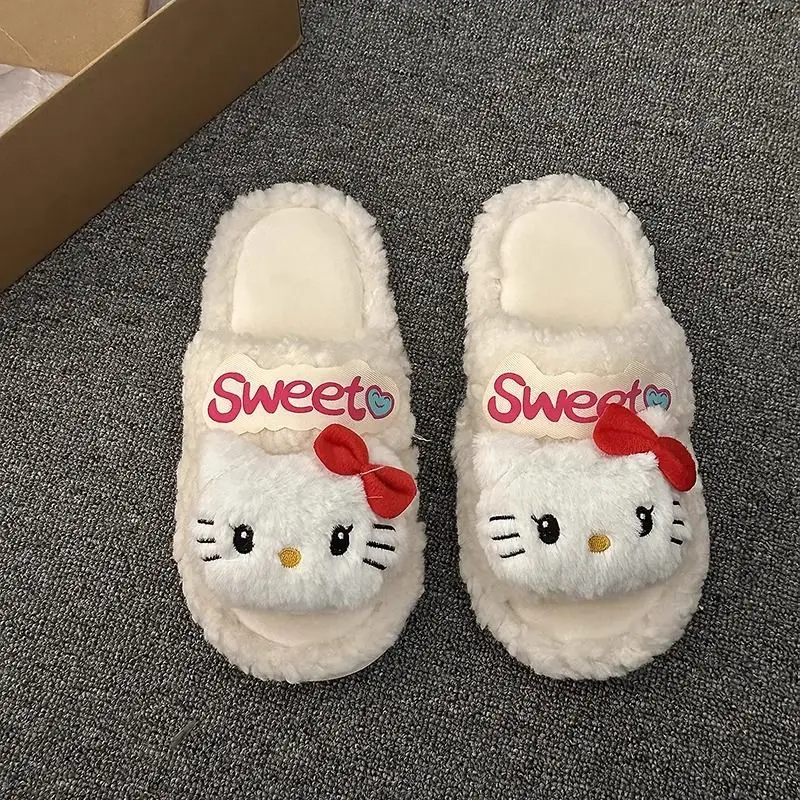 Hello Kitty Kawaii Sanrio New Cute Cartoon Thick Bottom indoor Home Non-Slip Word Cotton Mop Home Outside Wear Slippers Female