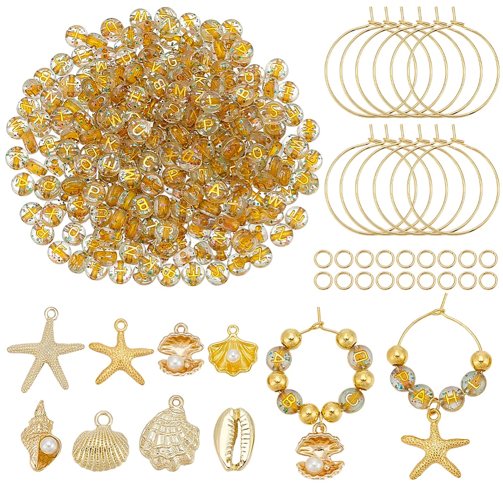 

Ocean Theme DIY Wine Glass Charms Making Kits Including Brass Wine Glass Charm Rings 304 Stainless Steel Jump Rings