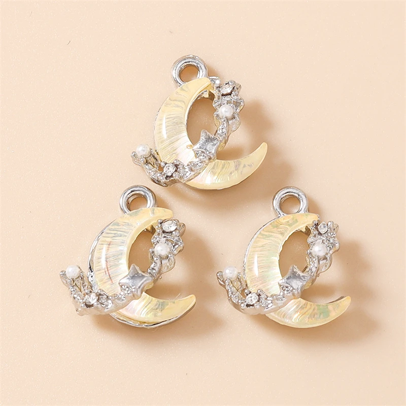 5 Stück 14 x 15 mm niedliche Kristall-Mond-Anhänger für die Herstellung von Ohrringen, Halsketten, Armbändern, DIY-Handwerk, Schmuckzubehör – Detail 7