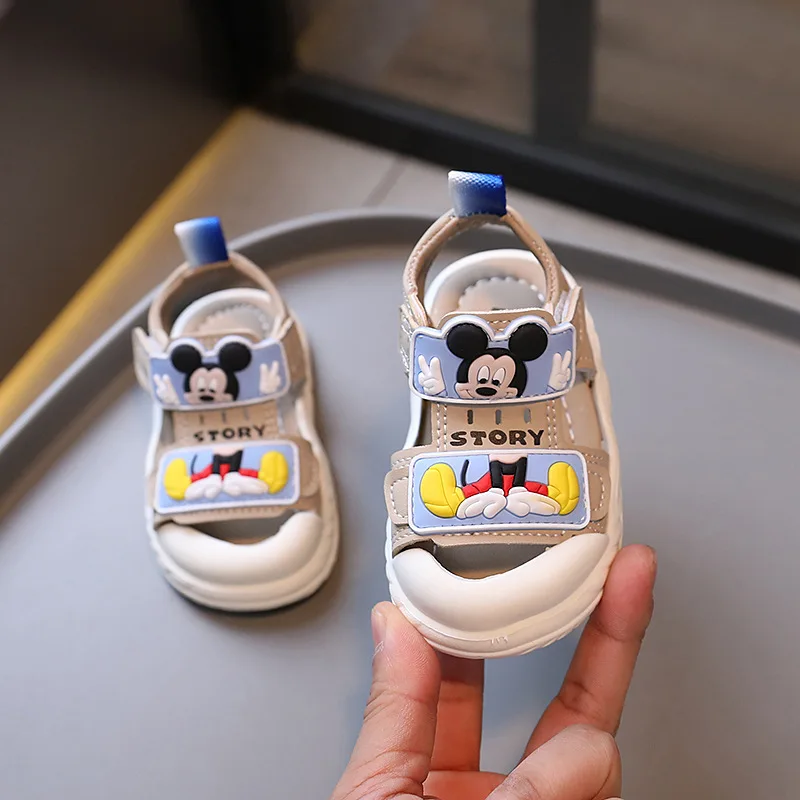 Disney Children\'s Fashion Slippers Mickey Mouse Sandals Summer Baby Shoes Kids Cartoon Beach Shoes Anti Slip Sandals Size 16-20