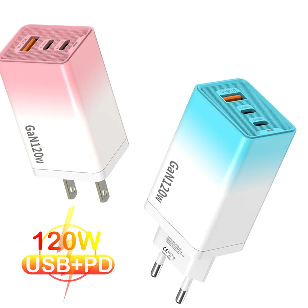 120 واط USB PD GaN شاحن سريع نوع C شحن سريع 3 منافذ الجدار محول الاتحاد الأوروبي/الولايات المتحدة التوصيل آيفون هواوي شاومي سامسونج محول الهاتف #1