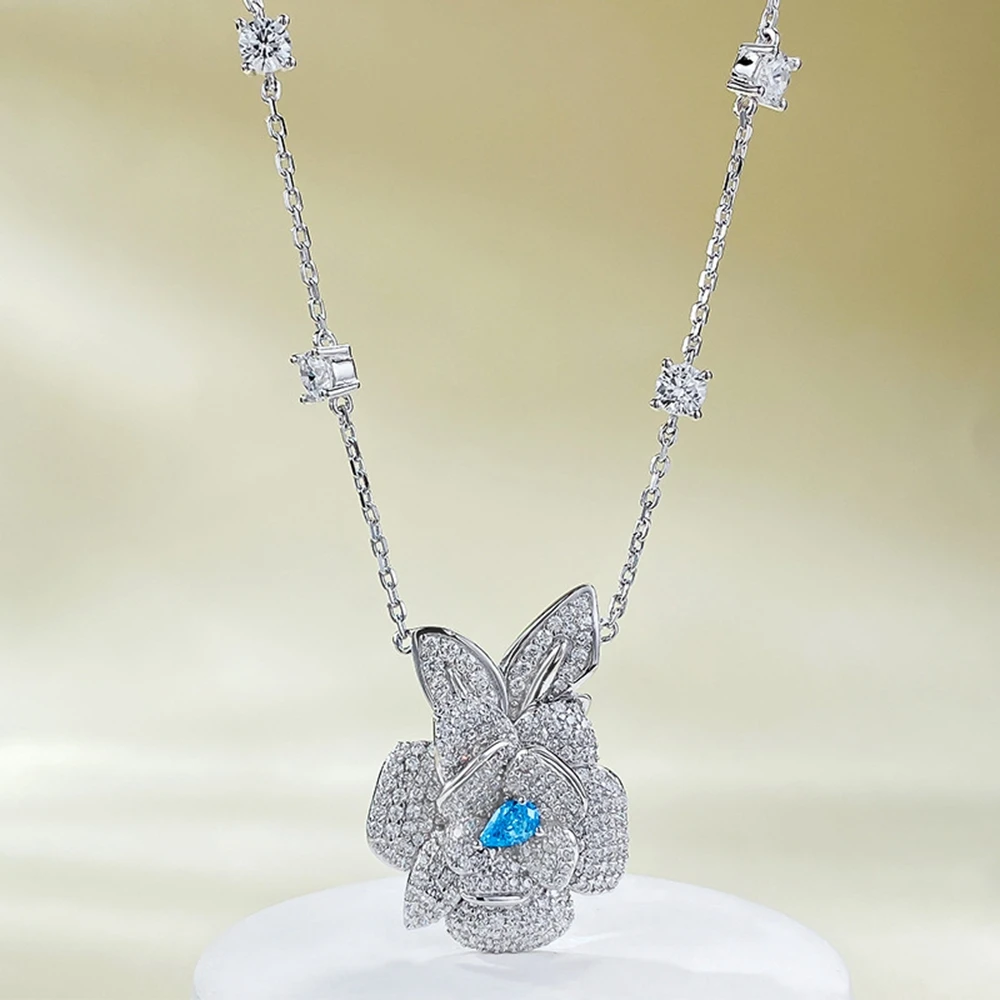 Imagem -04 - Wong Rain-aquamarine Colar Pingente de Flores para Mulheres 925 Jóias de Prata Esterlina Diamante de Alto Carbono Presente de Aniversário