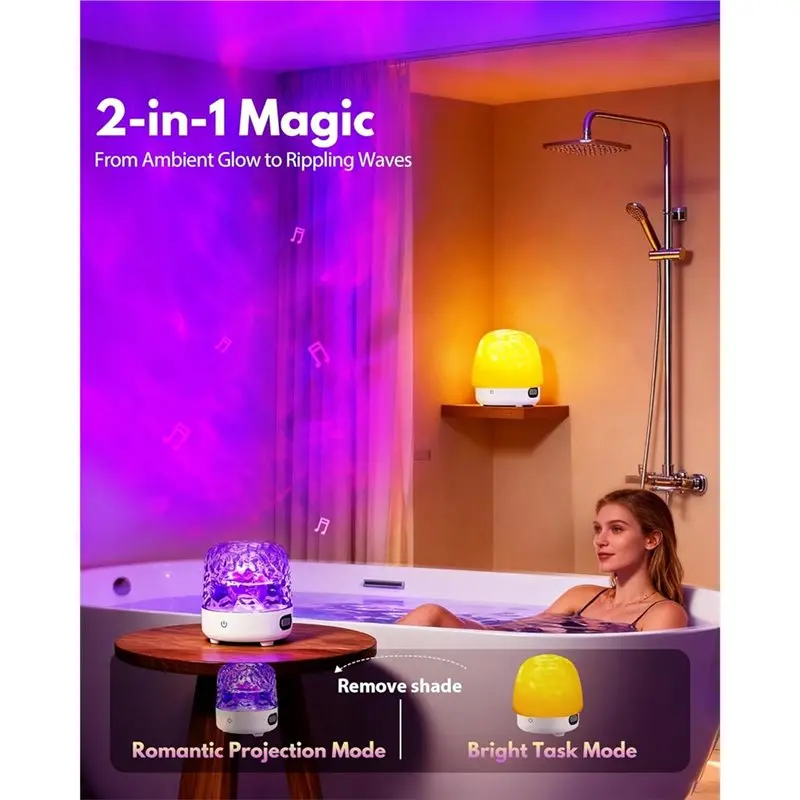 【FAVORITE】Bath SPA Shower LED 16 Colors Waterproof Bathroom Lamp, Ocean Wave Design, Rechargeable Mood Light With Remote& Touch