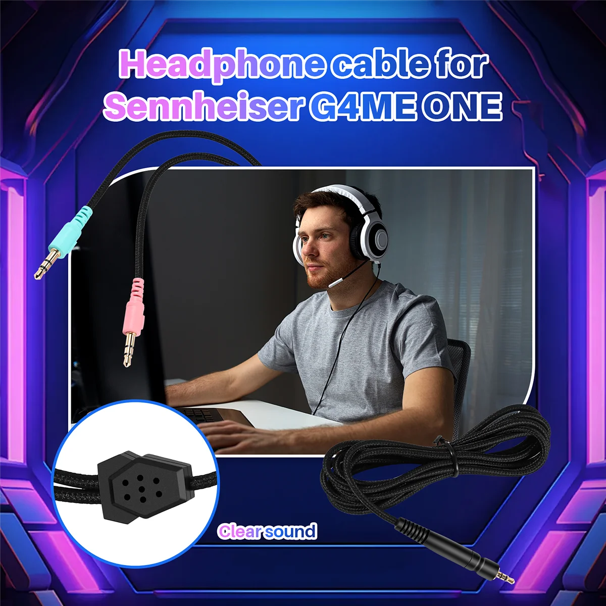 كابل بديل من RISEN لسماعات الرأس Sennheiser G4ME ONE GAME ZERO 373D GSP 350 / GSP 500 / GSP 600 (إصدار الكمبيوتر الشخصي 2 متر)