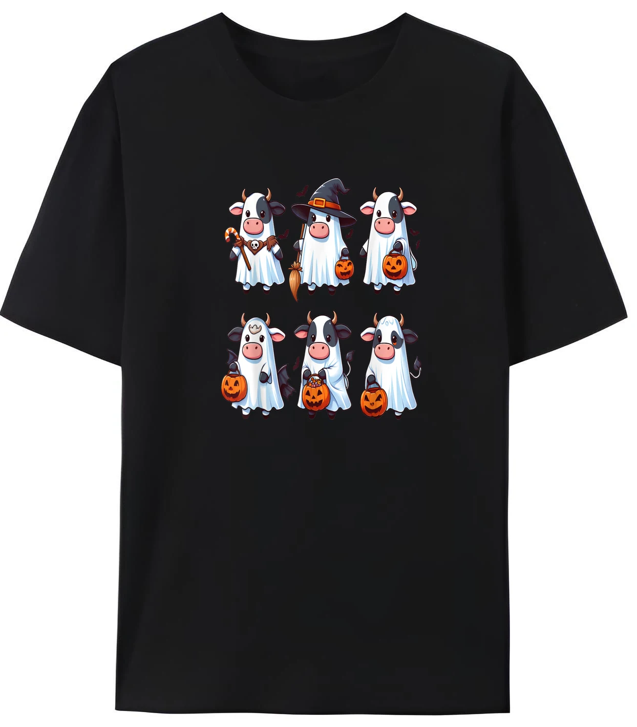 

Cow Ghost Halloween Farmer Trick Or Treat Cow Lover Funny T-Shirt for Men Cotton Printed Street Style