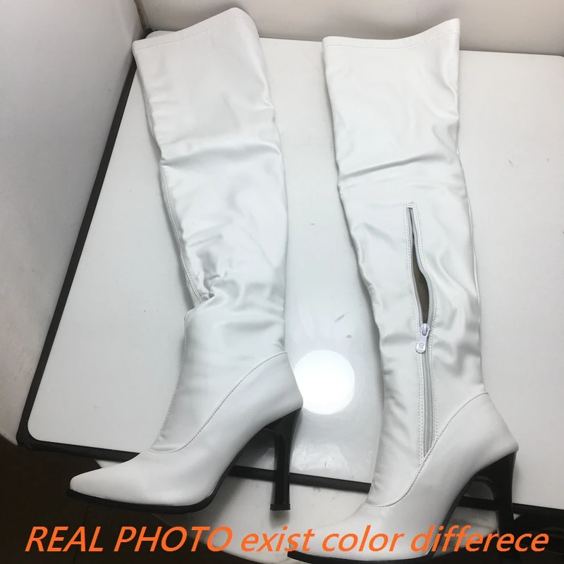 REAVE CAT Sexy Thigh Boots 57cm Pointed Toe Thin Heels Ultrahigh 10cm 49 50 Fashion Party Shoes Stretch Bota