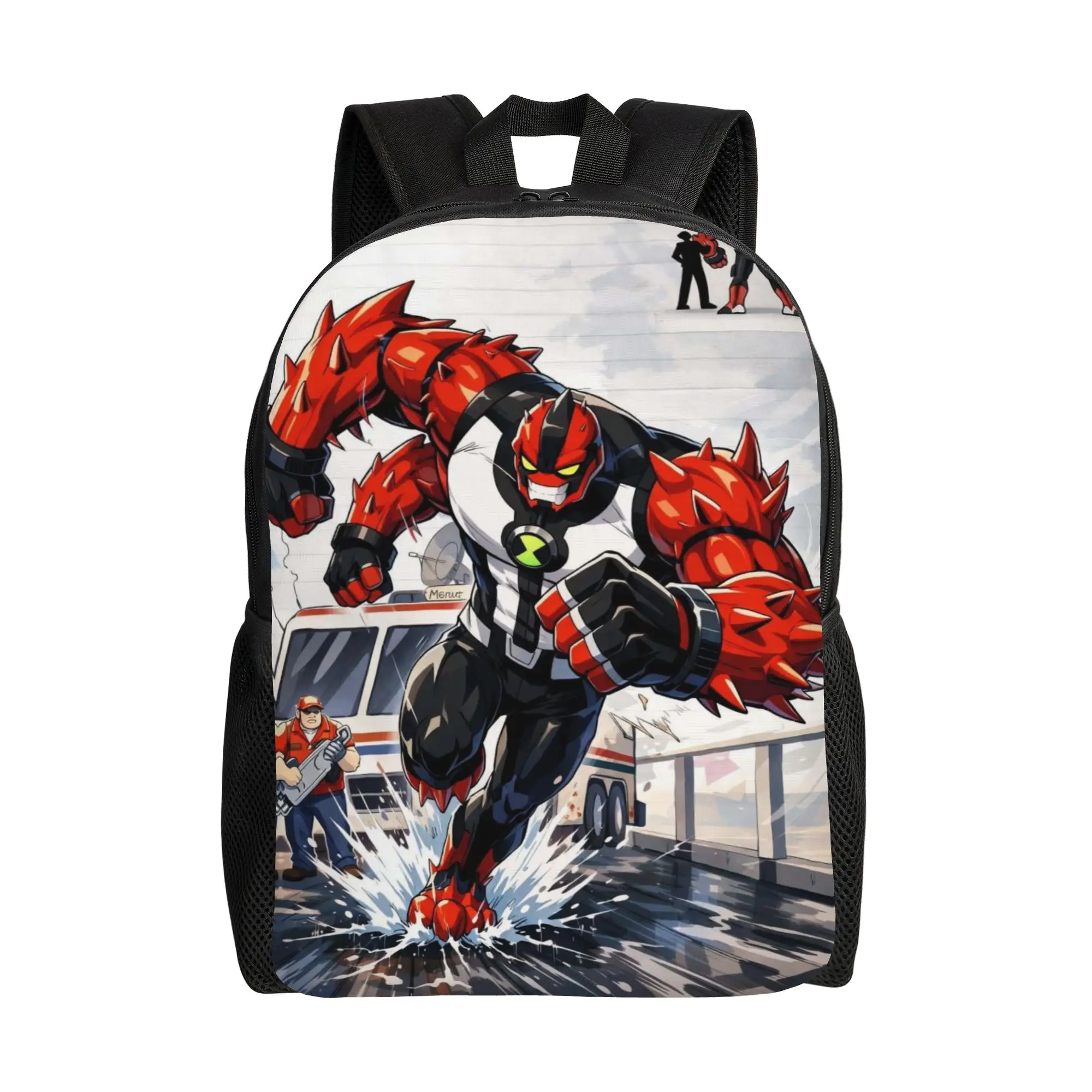 Daypack Back to school season Red Spiked Four Arm Alien Hero  Large Capacity Backpack