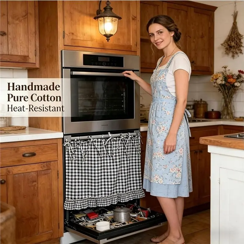 【THANKSGIVING DAY】 Oven Skirt Curtain For Door Handmade For Kitchen Dishwasher Heat-Resistant Farmhouse Meadow Skirt Tie T