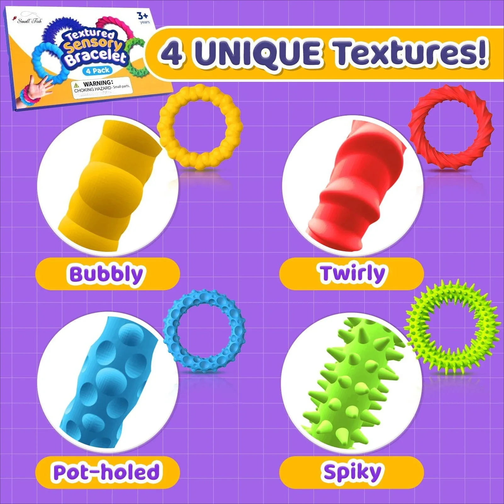 

4-piece Silicone Sensory Toy Set, Elastic Wristband Decompression Hyperactivity Disorder Dunalian (SPD)