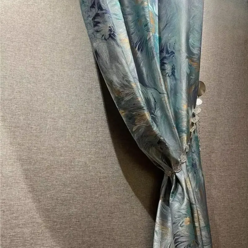 

Custom Size Fashion Luxury European Classic Modern Marble Blue Blackout White Tulle Curtains for Living Room Bedroom Dining