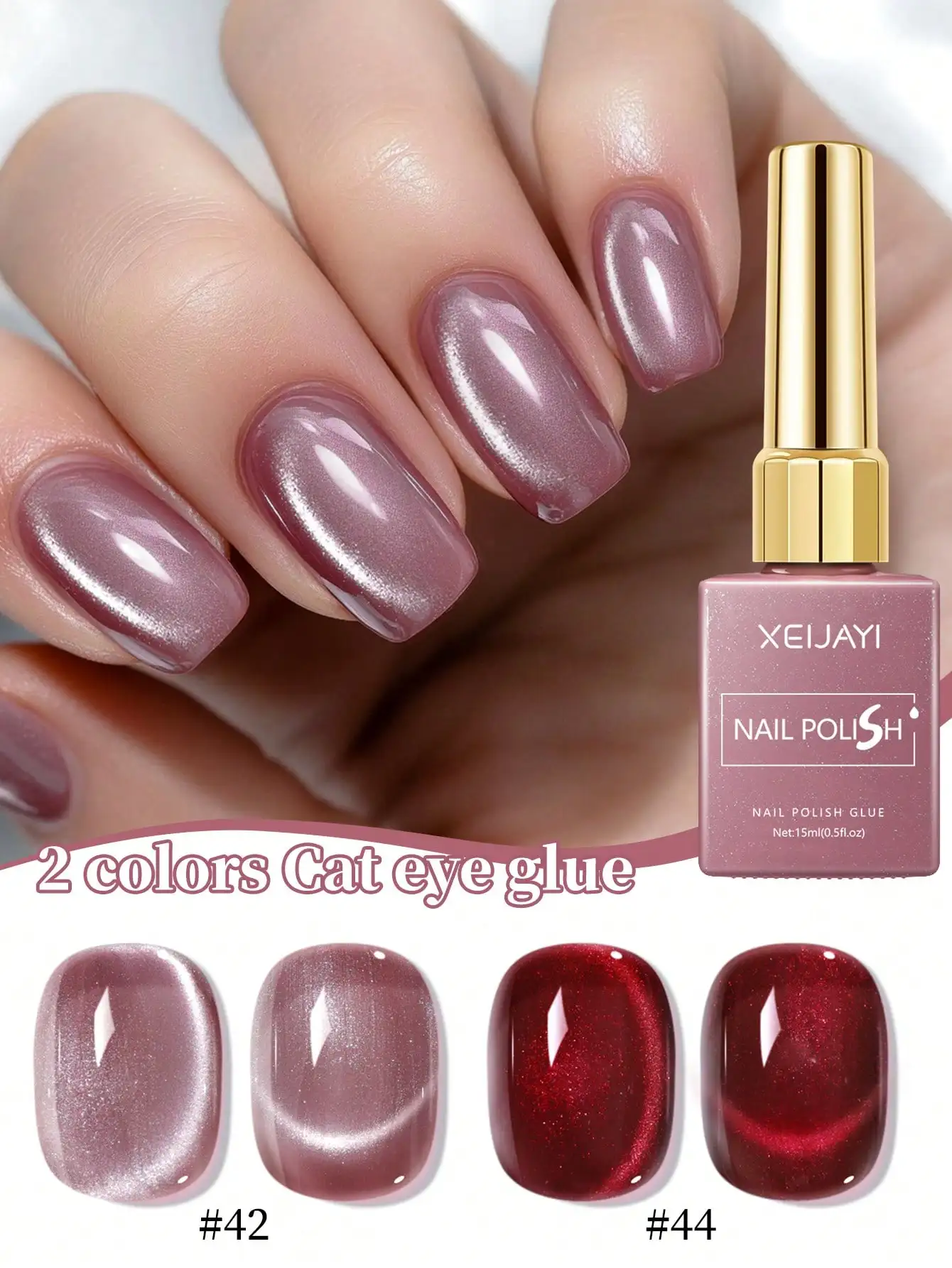 

XEIJAYI, 2 шт., 15 мл, красный, розовый, набор гель-лаков «кошачий глаз», долговечный и съемный, жидкая форма, идеально подходит для начинающих, модные ногти
