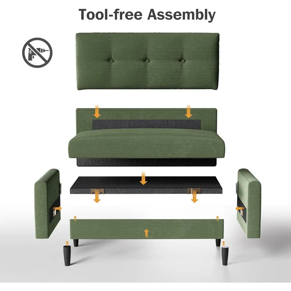 أريكة سروال قصير أخضر مع وسادة زنبركية، مجموعة خالية من الأدوات، مثالية لغرفة المعيشة أو غرفة النوم أو المكتب #3