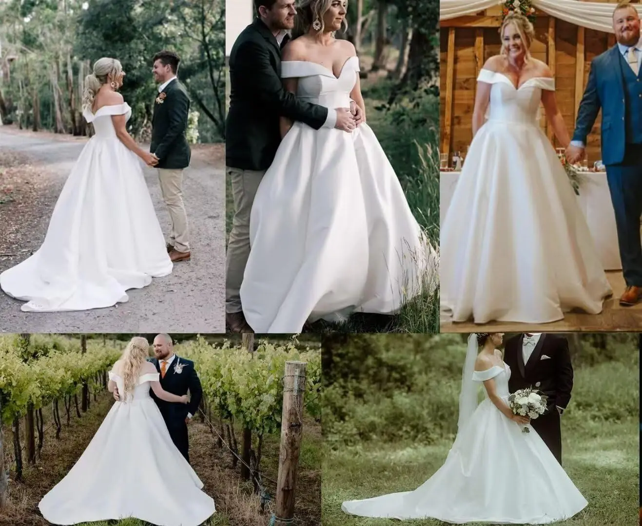 Abiti da sposa personalizzati con spalle scoperte Sweet A Line per la sposa con tasche Abiti da sposa lunghi in raso per le donne con strascico