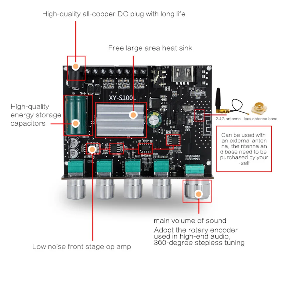 2*50W+100W Power Subwoofer Bluetooth Amplifier Board Sound Class D Home Theater Audio Stereo Equalizer AUX Amp