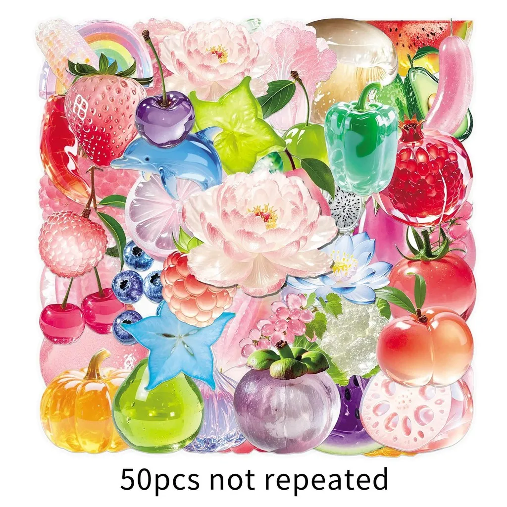 

50-Piece Sparkling Transparent Stickers Fresh Cute Fruit Rainbow Graffiti Waterproof Decals for Laptops RecordingYourLife Store