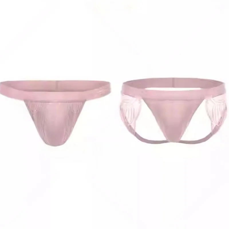 

Men Pink Floral Thong Lace Mesh Bow Low Rise G-string Hollow Out Transparent Comfortable Soft T-back Sissy BF Private Party Gift