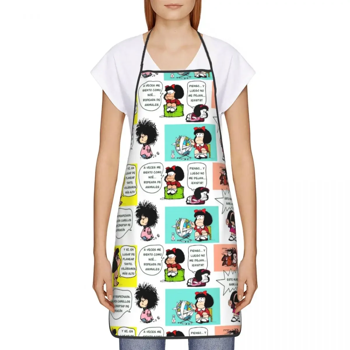 Custom Bib Manga Quino Mafalda Aprons for Men Women Unisex Adult Chef Kitchen Cooking Kawaii Cartoon Tablier Cuisine Painting