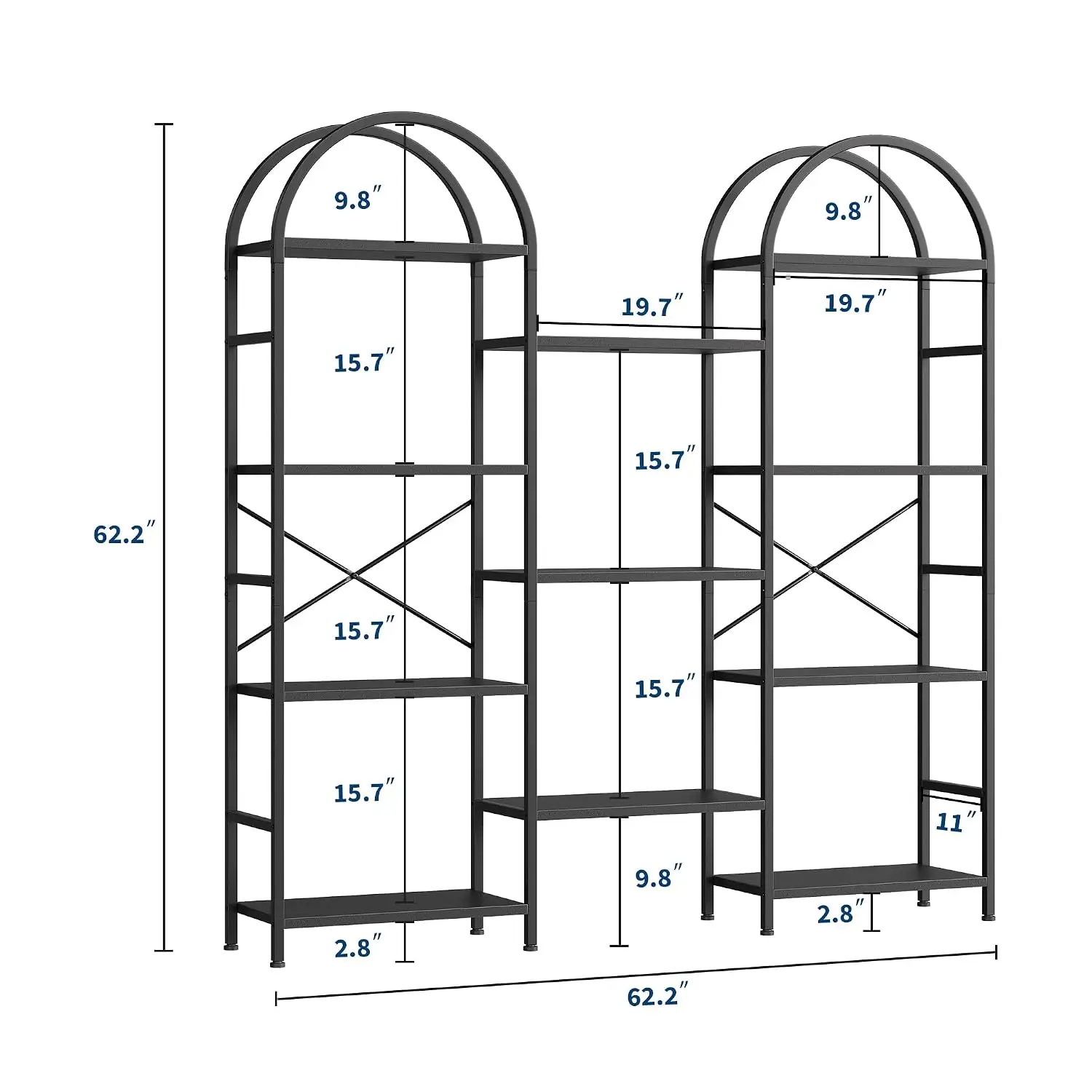 Arched Triple Column 4 Tier Bookshelf 63x63 Inch Tall Storage Display Shelf Living Room Office Library Customized