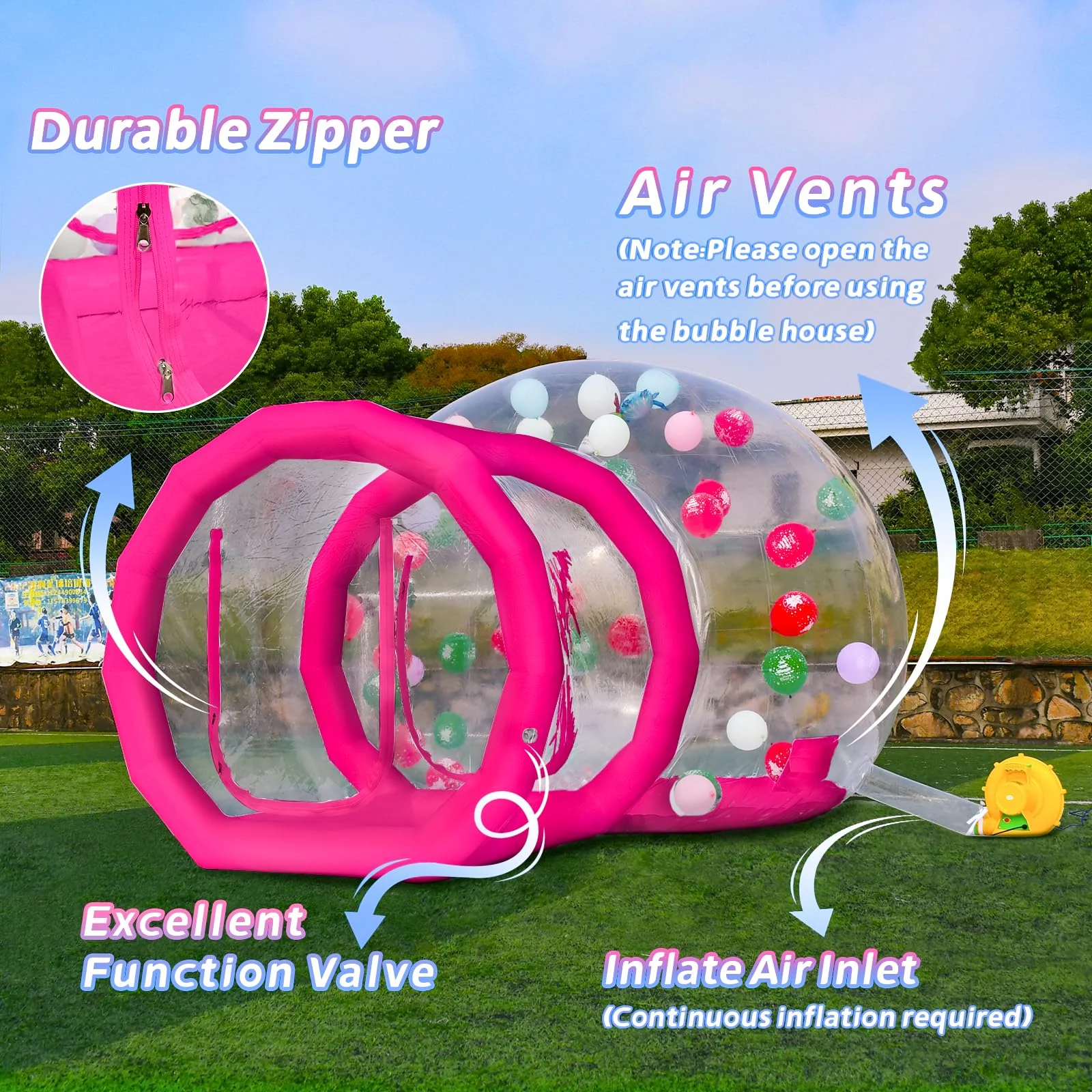 Maison à bulles gonflable en PVC de qualité commerciale, tente à bulles pour enfants, ballons transparents pour la fête à la maison et les centres commerciaux, rose vif, 2.5 m, 3m, nouveau