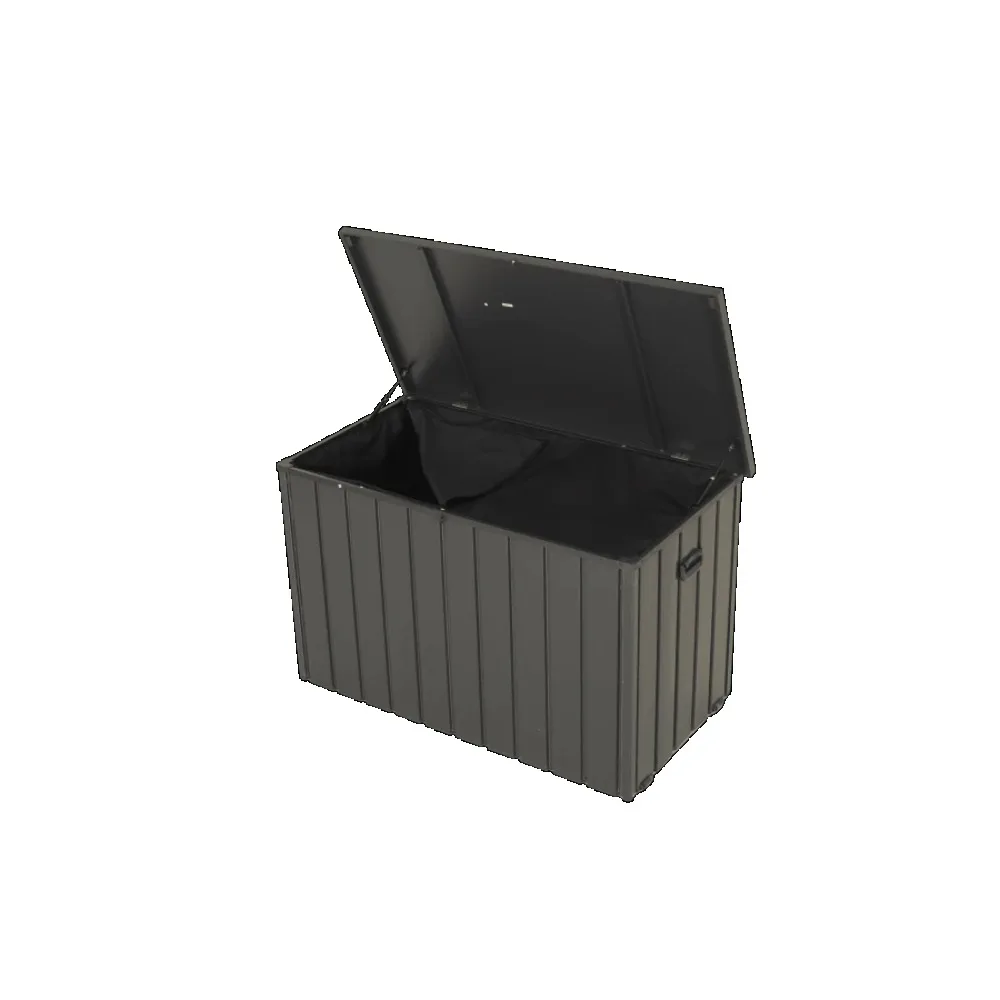 100 Gallon Outdoor Metal Storage Box, Lockable Waterproof Patio Deck Box with Oxford Fabric Storage Bag, Large Capacity Garden Furniture Organizer for Backyard Courtyard, Gray